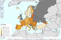 Количество женщин на 100 мужчин в Европе<br>Данные Евростата