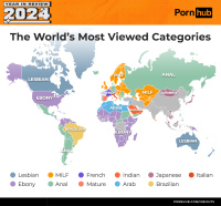 Самые просматриваемые категории Pornhub по странам 2024