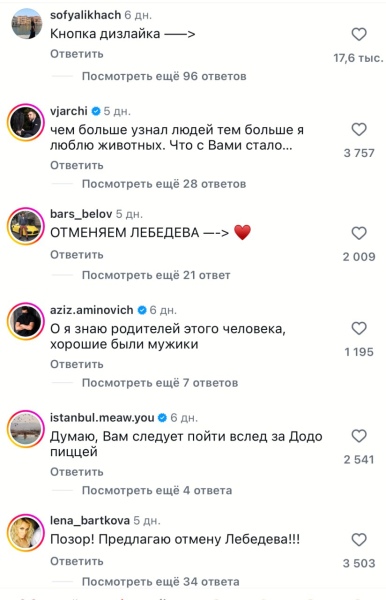 Комментарии к видео Артемия Лебедеваоправдывающего жестокость к собаке Додобони